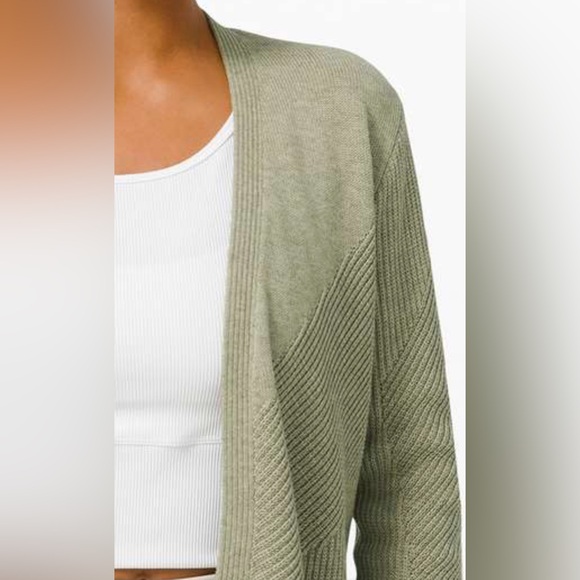 Lululemon Knit Texture Open Cardigan Sweater Olive Green Cardigan Sweater Size 2 - Picture 2 of 11